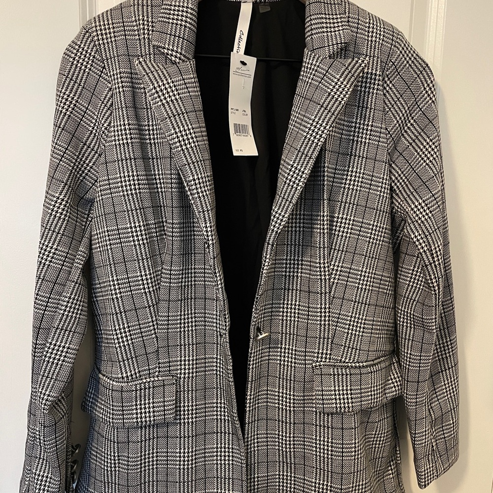 NY Collection Women's Black and White Plaid Coat